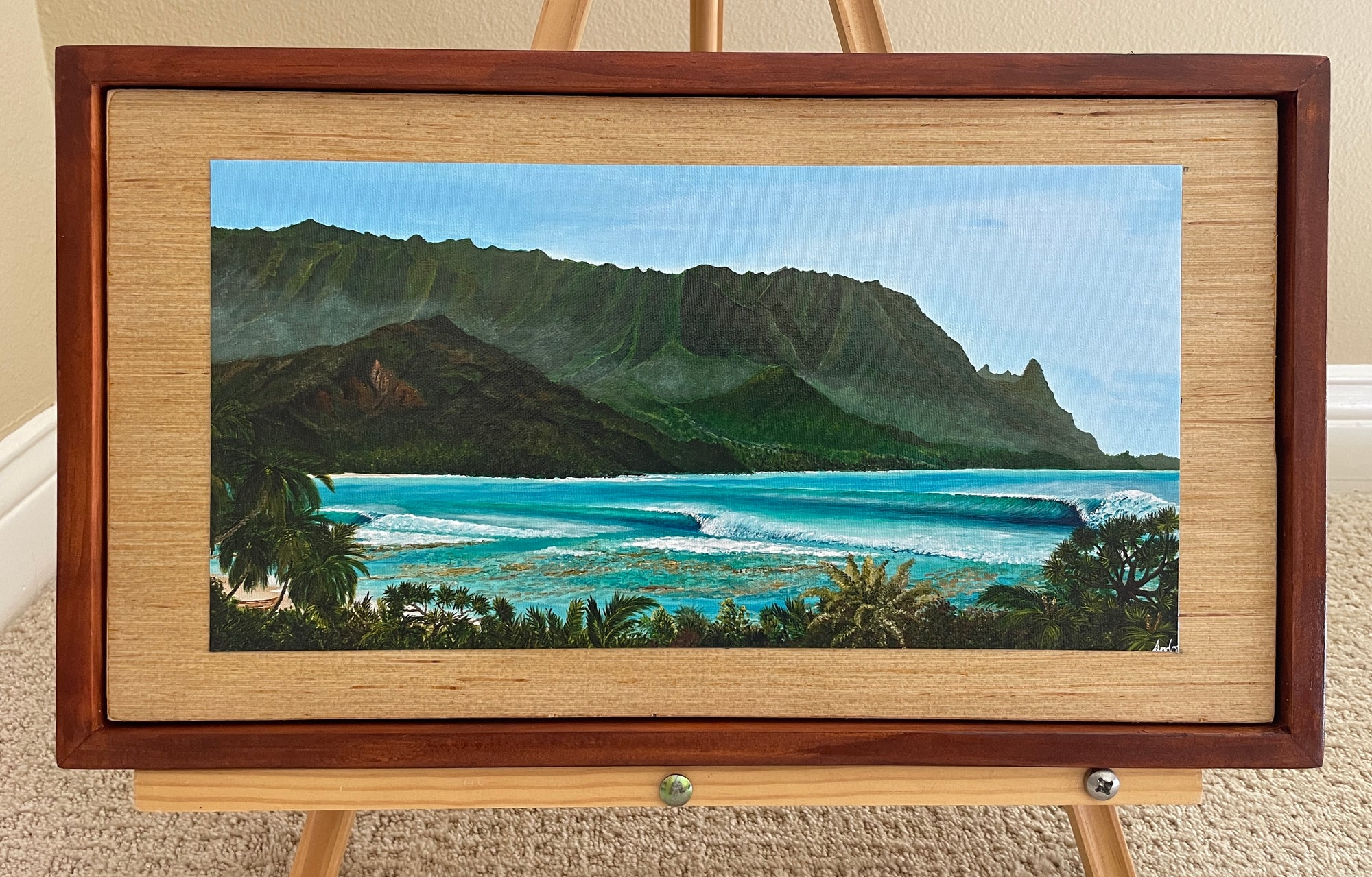Hanalei Bay -  Giclee canvas print mounted on bamboo with custom wood frame