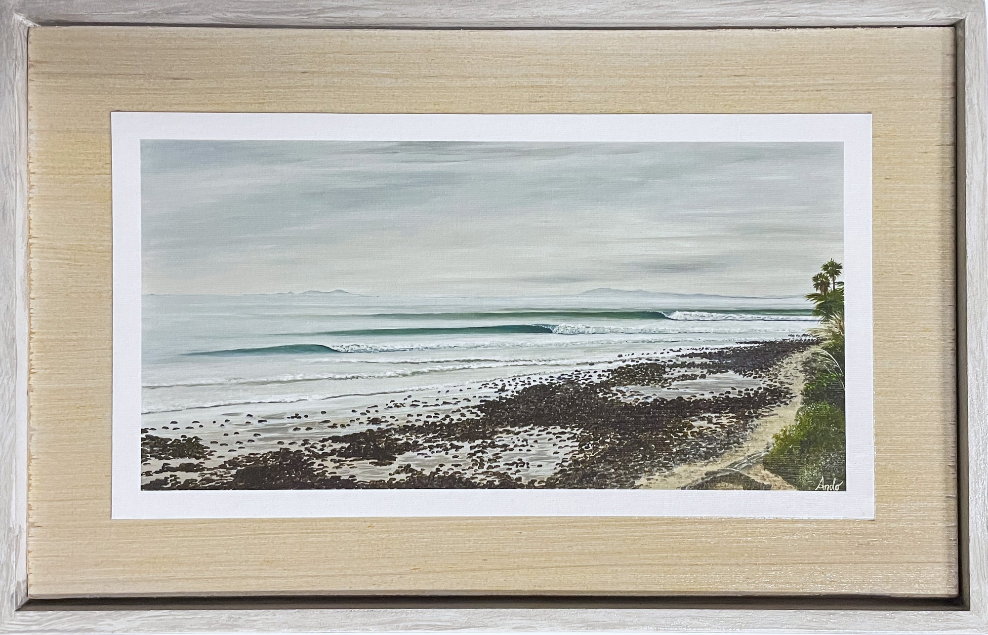 Rincon - A Classic Day at the Queen. Print mounted on bamboo with custom wood frame