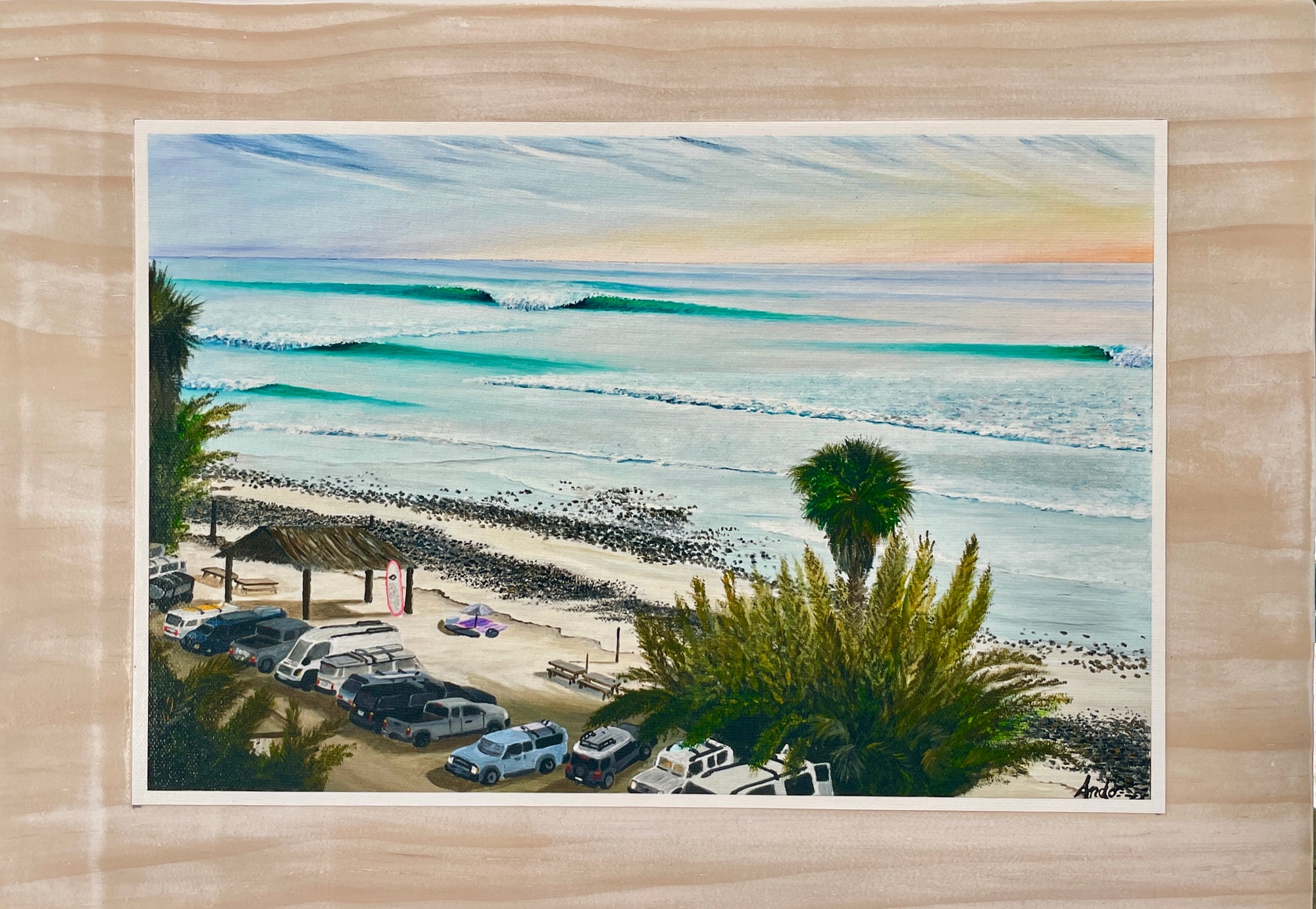 Sundown at San Onofre on weathered wood