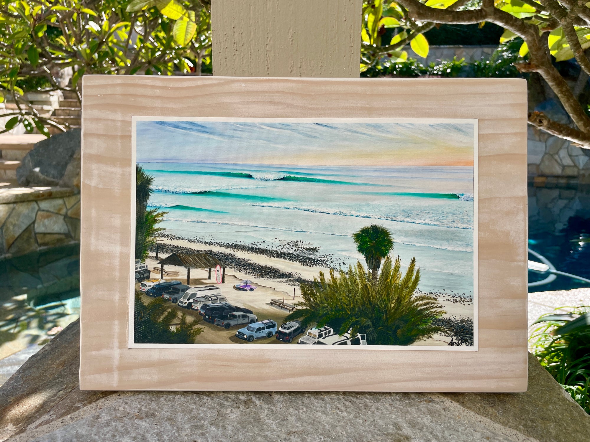 Sundown at San Onofre on weathered wood