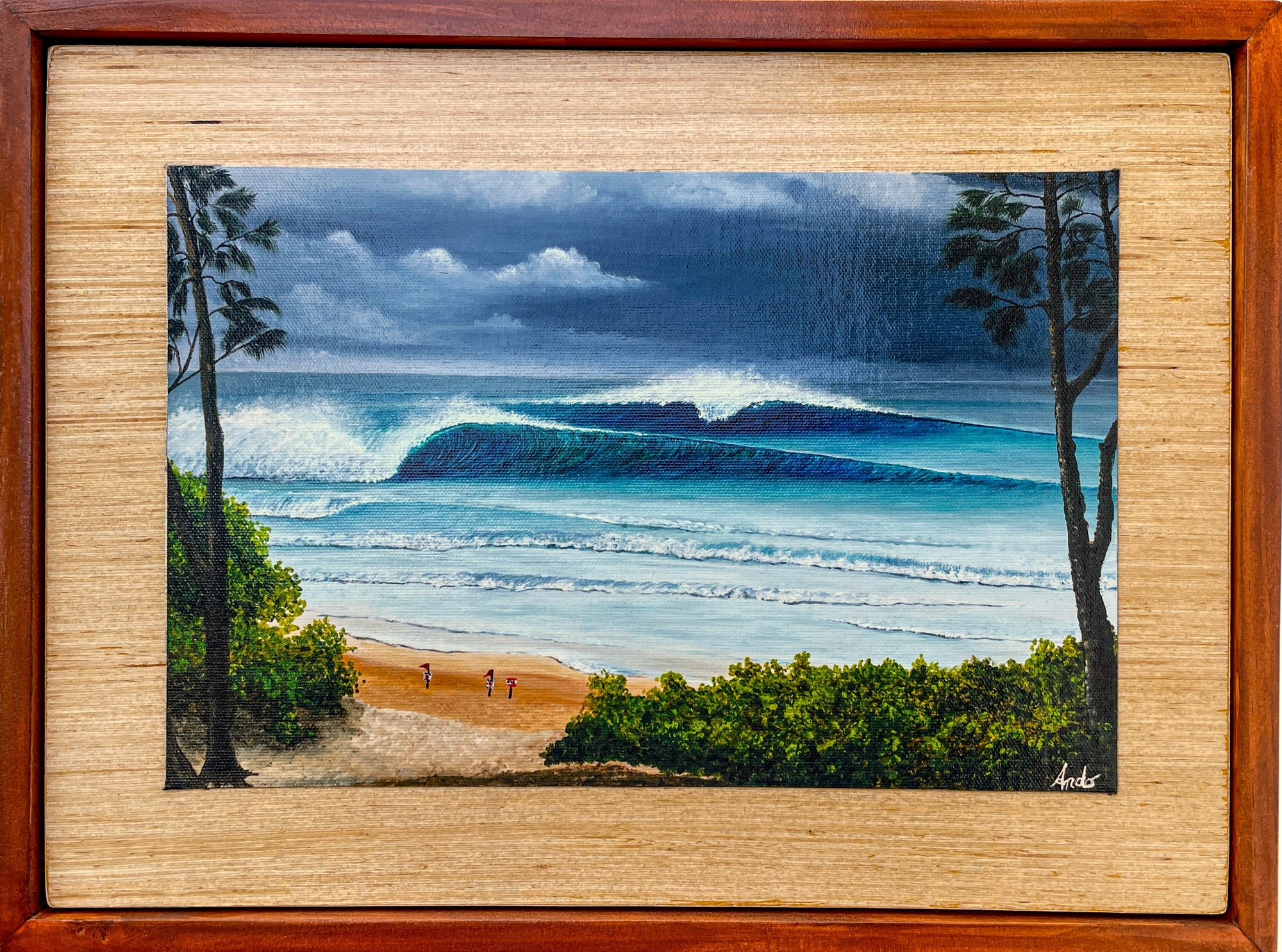 XXL Pipeline giclee canvas print mounted on bamboo with custom wood frame
